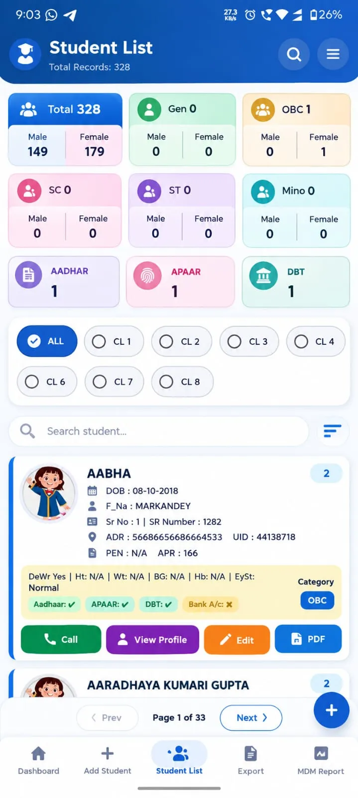 BrijByMgt student app screen 2